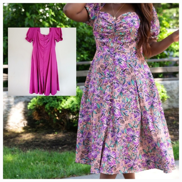 Rebdolls Dresses & Skirts - Rebdolls Hot Pink Sweetheart Neckline Skater Dress w/Puff Sleeves size 2X